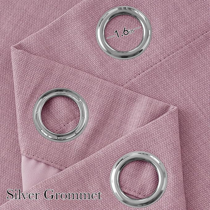 NICETOWN Short Faux Linen Pink Blackout Curtains 63 inches Long for Kitchen - Privacy Panels for Living Room Bedroom, Modern Farmhouse Style Easy Care Grommet Top, 2 Panels, W42 by L63