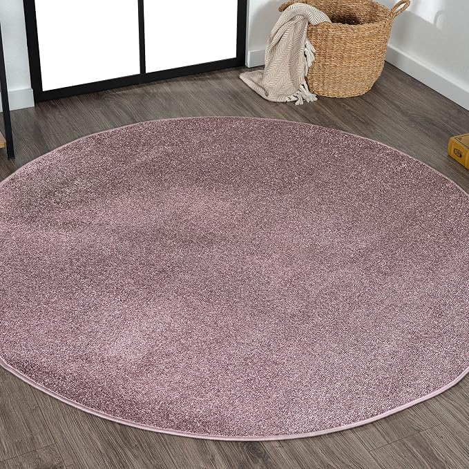 JONATHAN Y Haze Solid Low-Pile Light Purple 4' Round Indoor Area Rug, Coastal,Bohemian,Minimalist,Classic, Easy-Cleaning for Living Room,Bedroom,Kitchen,Pet Friendly,Non-Shedding (SEU100R-4R)