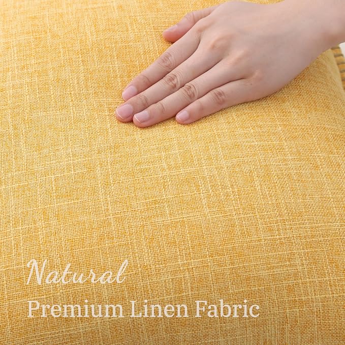decorUhome Yellow Faux Linen Outdoor Throw Pillow Covers 24x24 Set of 2 | Fall Decorative Textured Neutral Modern Farmhouse Pillow Covers with Stitched Edge for Couch Sofa Bed Living Room