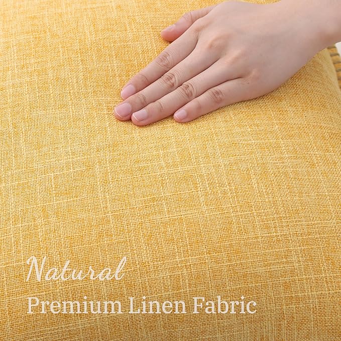 decorUhome Yellow Faux Linen Outdoor Throw Pillow Covers 20x20 Set of 2 | Fall Decorative Textured Neutral Modern Farmhouse Pillow Covers with Stitched Edge for Couch Sofa Bed Living Room