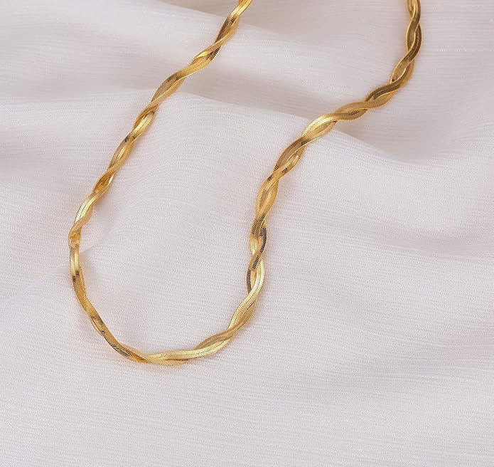 CHESKY 14K Gold/Silver Plated Snake Chain Necklace Herringbone Necklace Gold Choker Necklaces for Women Gifts Jewelry 1.5/3/5MM(W) 14"/16"(L) Mothers Day Gifts for Mom