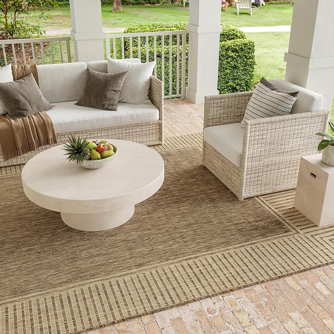 Nuloom Asha Light Brown/Ivory, 3'6" x 5', Casual, Striped Border, Soft and Cozy, High Traffic, Easy Clean, Durable Area Rug for Indoor/Outdoor Patio, Deck, Porch, Garden, Courtyard
