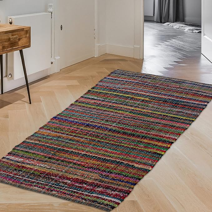 Chardin home - Eco Friendly 100% Recycled Cotton Colorful chindi Area Rug - 3'X5', Multi.
