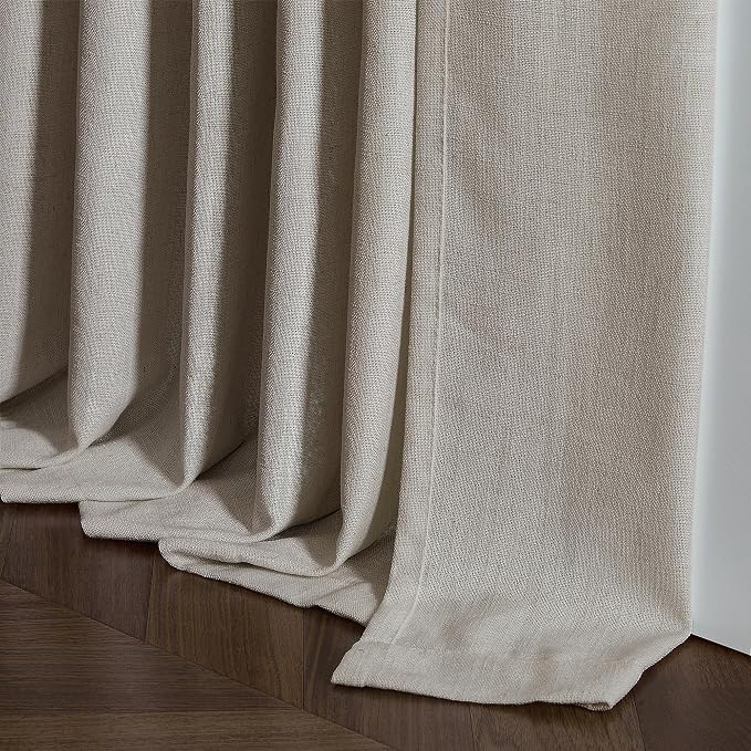Burlywood Birch 72 Inch Pinch Pleated Linen Semi Sheer Curtains 2 Panels | Memory Training Shaped, for Living Room Bedroom Cabin Closet, 400GSM Linen Textured, Pinch Pleat with Hooks Rings Back Tab