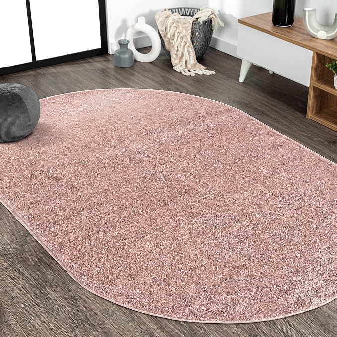 JONATHAN Y Haze Solid Low-Pile Pink 6x9 Oval Indoor Area Rug, Coastal,Bohemian,Minimalist,Classic, Easy-Cleaning for Living Room,Bedroom,Kitchen,Pet Friendly,Non-Shedding (SEU100P-6OV)