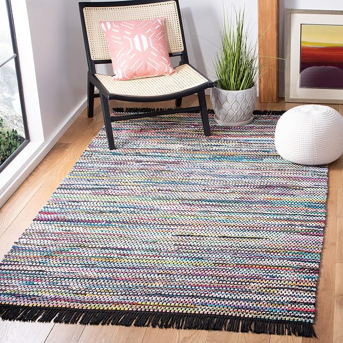 SAFAVIEH Montauk Collection Area Rug - 5' x 8', Black & Pink, Handmade Flat Weave Cotton, Ideal for High Traffic Areas in Living Room, Bedroom (MTK251Z)