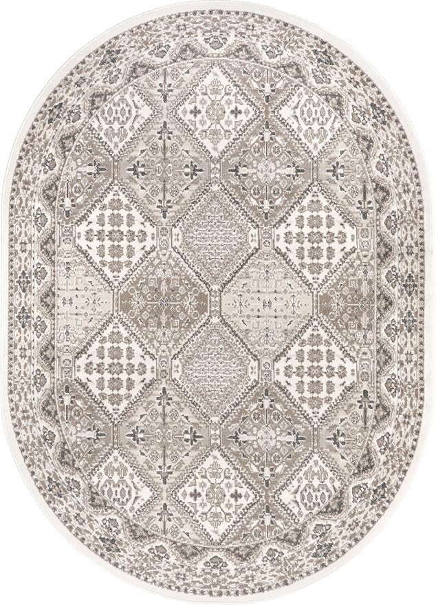 nuLOOM Oval 7x9 Becca Traditional Tiled Area Rug, Beige, Faded Transitional Design, Stain Resistant, For Bedroom, Dining Room, Living Room, Hallway, Office, Kitchen, Entryway