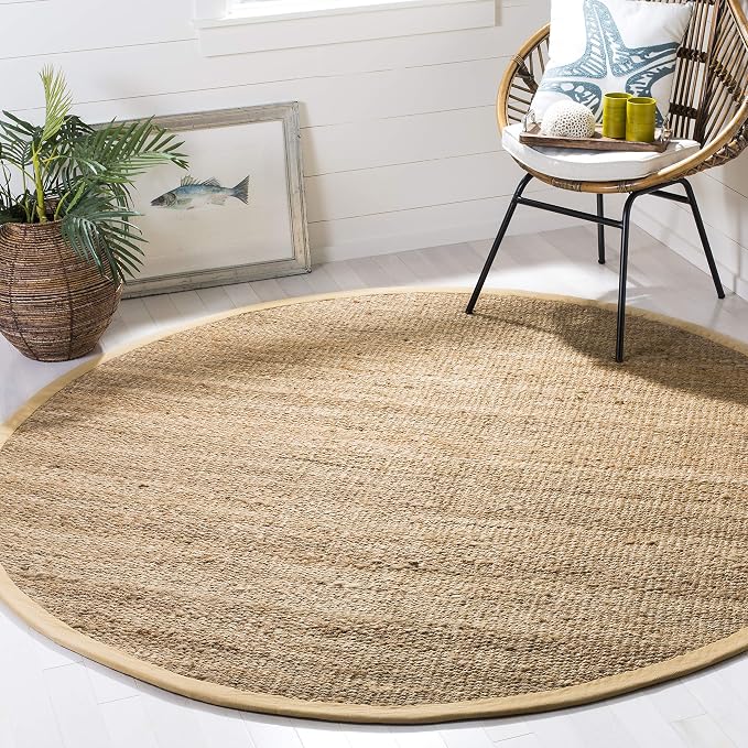 SAFAVIEH Natural Fiber Collection Area Rug - 9' Round, Natural, Handmade Farmhouse Jute, Ideal for High Traffic Areas in Living Room, Bedroom (NF732A)