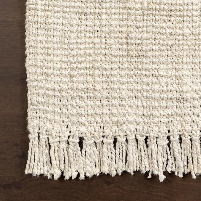 Nuloom Daniela Off-White, 8' Square, Handmade, Jute, Tassel, Soft and Textured, High Traffic, Stain Resistant, Easy Clean, Durable Area Rug for Bedroom, Living Room, Dining Space, Foyer, Entryway