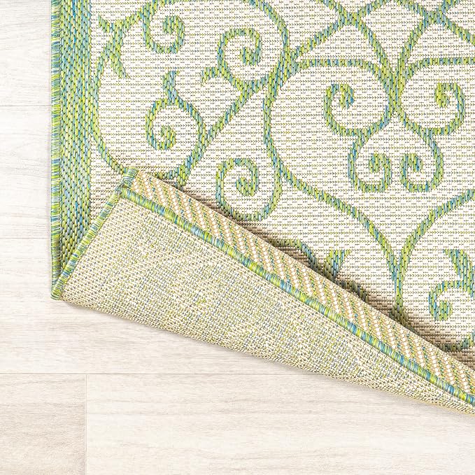 JONATHAN Y Vintage Filigree Indoor Outdoor Runner Rug 2X10 Cream/Green, Madrid Textured Weave for Backyard, Patio, Porch, Easy-Cleaning, High Traffic, Pet-Friendly, Non-Shedding (SMB107J-210)