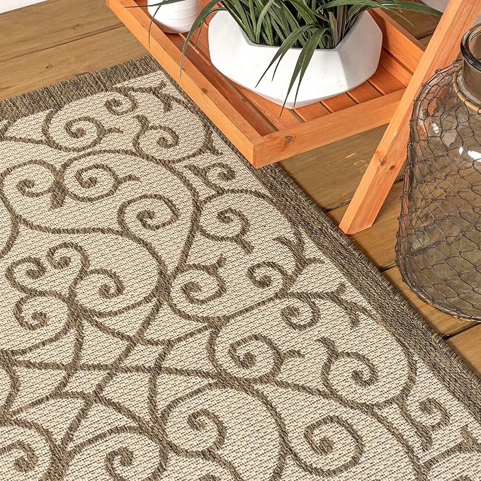 JONATHAN Y Vintage Filigree Indoor Outdoor Area Rug 6X9 Beige/Brown, Madrid Textured Weave for Backyard, Patio, Porch, Easy-Cleaning, High Traffic, Pet-Friendly, Non-Shedding (SMB107B-6)