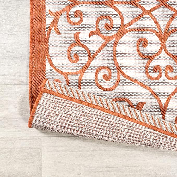 JONATHAN Y Vintage Filigree Indoor Outdoor Area Rug 3X5 Cream/Orange, Madrid Textured Weave for Backyard, Patio, Porch, Easy-Cleaning, High Traffic, Pet-Friendly, Non-Shedding (SMB107L-3)