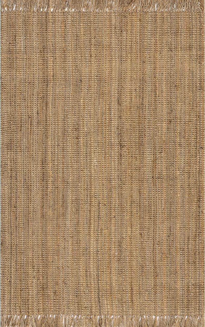 Nuloom Daniela Natural, 4' Square, Handmade, Jute, Tassel, Soft and Textured, High Traffic, Stain Resistant, Easy Clean, Durable Area Rug for Bedroom, Living Room, Dining Space, Foyer, Entryway