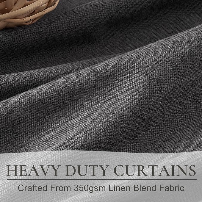 102 Inch Long Dark Gray Blackout Curtains for Bedroom 2 Panels Set, Natural Linen Pleated Floor to Ceiling Thermal Drapes Hooks Rings Back Tab Textured Window Drapes Decor Charcoal Grey(50"Wx102"L)