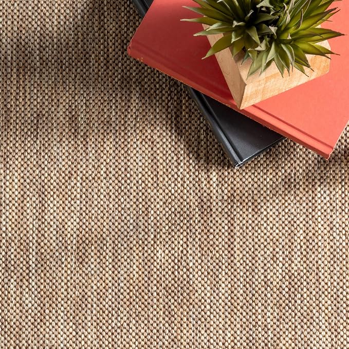 Nuloom Asha Light Brown/Ivory, 4' x 6', Casual, Striped Border, Soft and Cozy, High Traffic, Easy Clean, Durable Area Rug for Indoor/Outdoor Patio, Deck, Porch, Garden, Courtyard