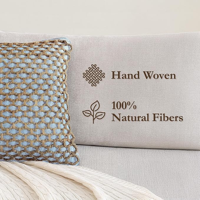 Boho Living Jada Decorative Throw, (2) 20" x 20" Pillow Covers, Light Blue 2 Count