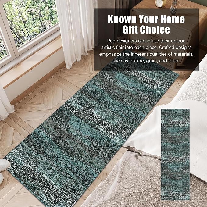 RUGSURE Washable Area Rug - 1/6 Thick - Stain & Water Resistant Non-Slip - Resistant Rug for Living Room, Bedroom, Nursery, Pet & Child Friendly, Vintage Charm Area Rugs (Green, 2'6'' x 8')