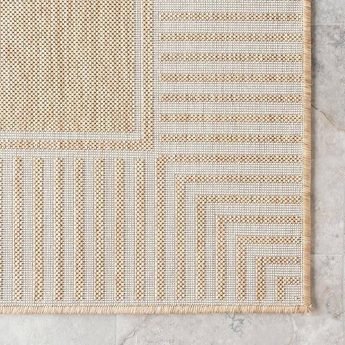 Nuloom Asha Tan/Ivory, 10' x 14', Casual, Striped Border, Soft and Cozy, High Traffic, Easy Clean, Durable Area Rug for Indoor/Outdoor Patio, Deck, Porch, Garden, Courtyard