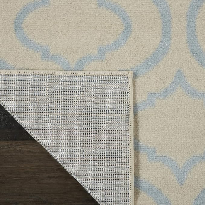 Nourison Home Jubilant Trellis Ivory/Blue 2'3" x 7'3" Area -Rug, Easy -Cleaning, Non Shedding, Bed Room, Living Room, Dining Room, Kitchen (2x7) )