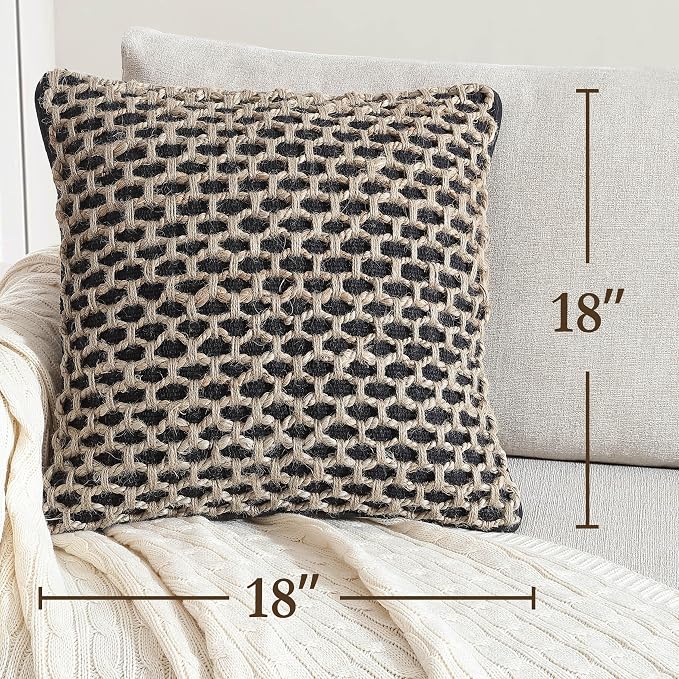 Boho Living 18x18 Black Throw Pillow Covers Pillow Insert not Included - Boho Pillow Covers Only, Pack of 2