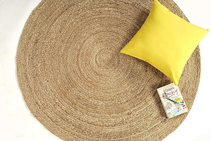GRUHUM Jute Area Rug 10ft Natural Fiber Round Boho Handwoven Soft Braided Reversible Rustic Vintage Rugs for Farmhouse Indoor Eco-Friendly Kitchen Bedroom Living Room Hallways Enterways (10 ft Circle)