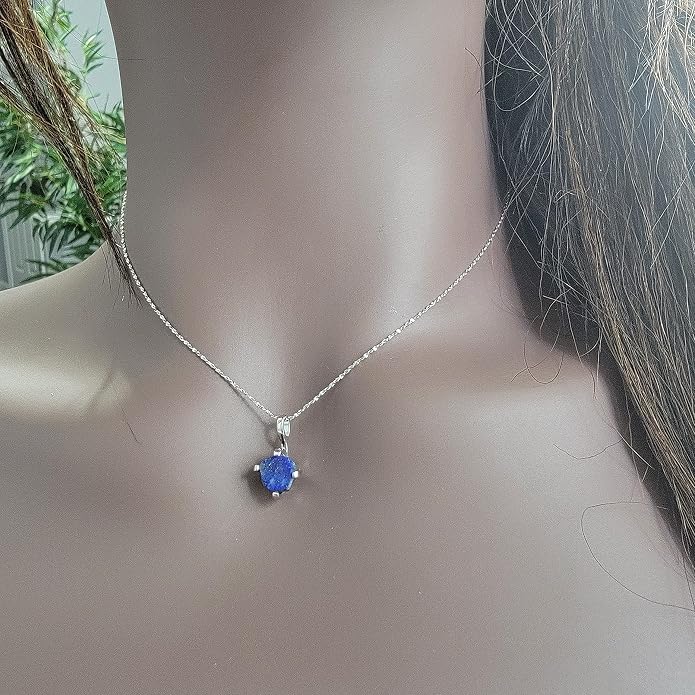 Natural raw gemstone pendant chain necklace with white gold over 925 solid sterling silver, birthstone dainty solitaire gift for her, uniquelan jewelry