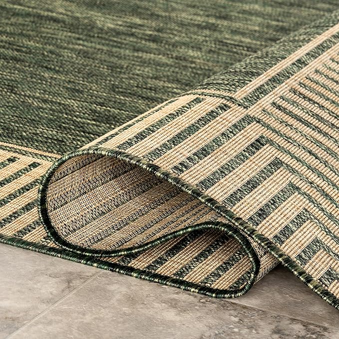 Nuloom Asha Green/Brown, 9'6" x 12', Casual, Striped Border, Soft and Cozy, High Traffic, Easy Clean, Durable Area Rug for Indoor/Outdoor Patio, Deck, Porch, Garden, Courtyard