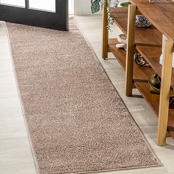 JONATHAN Y Haze Solid Low-Pile Beige Runner Rug 2x14, Coastal,Bohemian,Minimalist,Classic, Easy-Cleaning for Living Room,Bedroom,Kitchen,Pet Friendly,Non-Shedding (SEU100G-214)
