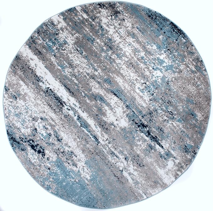 Rugshop Watercolor Distressed Modern Bohemian Abstract Round Rug Blue 8'