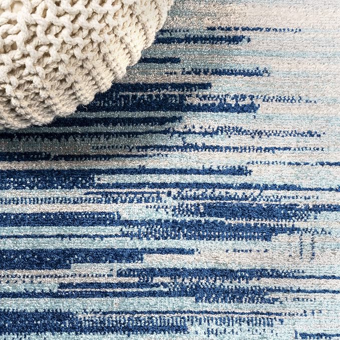 JONATHAN Y Linear Modern Half-Stripe Blue/Cream Runner Rug, 2x8, Contemporary, Transitional, Easy-Cleaning for Living Room, Bedroom, Kitchen, Pet Friendly, Non-Shedding (CTP112A-28)