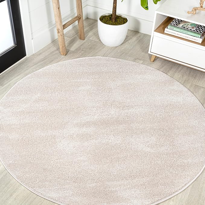 JONATHAN Y Haze Solid Low-Pile Ivory 6' Round Indoor Area Rug, Coastal,Bohemian,Minimalist,Classic, Easy-Cleaning for Living Room,Bedroom,Kitchen,Pet Friendly,Non-Shedding (SEU100D-6R)