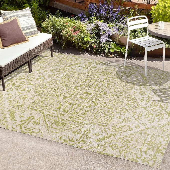 JONATHAN Y Boho Medallion Indoor Outdoor Area Rug 3X5 Cream/Green, Estrella Textured Weave for Backyard, Patio, Porch, Easy-Cleaning, High Traffic, Pet-Friendly, Non-Shedding (SMB105E-3)