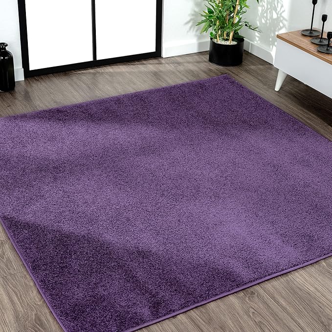 JONATHAN Y Haze Solid Low-Pile Purple 5x5 Square Indoor Area Rug, Coastal,Bohemian,Minimalist,Classic, Easy-Cleaning for Living Room,Bedroom,Kitchen,Pet Friendly,Non-Shedding (SEU100N-5SQ)