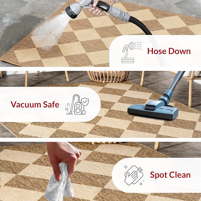 nuLOOM Outdoor Performance Collection Sabina Brown/Ivory, 4' x 6', Soft and Cozy, High Traffic, Stain Resistant, Easy Clean, Durable Area Rug for Indoor/Outdoor Patio, Deck, Porch, Garden, Courtyard