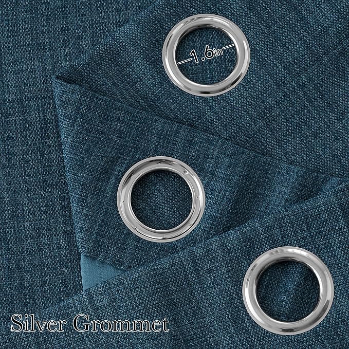 NICETOWN Short Faux Linen Stone Blue Blackout Curtains 63 inches Long for Kitchen - Privacy Panels for Living Room Bedroom, Modern Farmhouse Style Easy Care Grommet Top, 2 Panels, W42 by L63