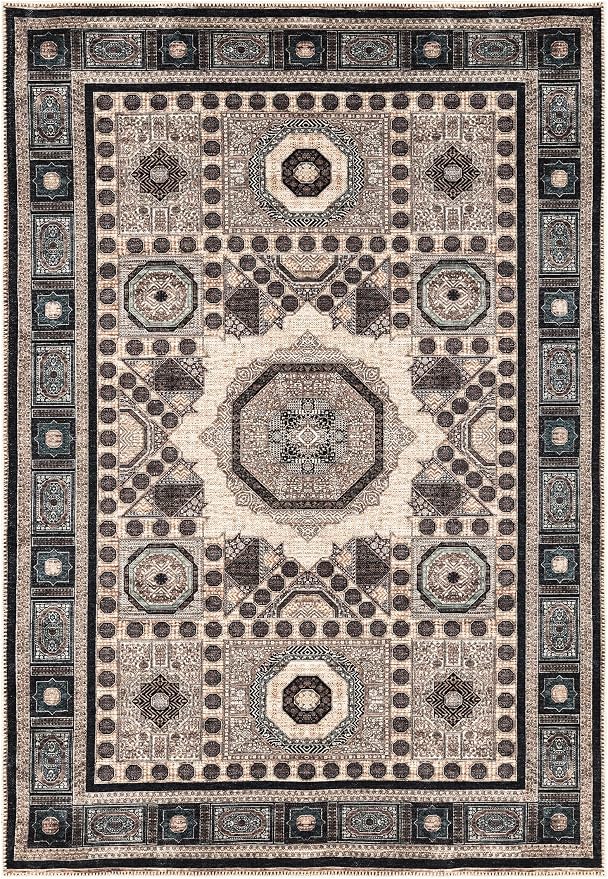 Keen Home Design 9x12 Rug - Machine Washable Area Rug with Non-Slip Backing, Ideal for Living Room, Dining Room, Bedroom - Vintage, Easy Clean, Durable, Low Pile Rug - (9' x 12')