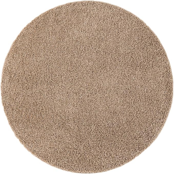 Unique Loom Solid Shag Collection Area Rug (7' 10" Round, Taupe)