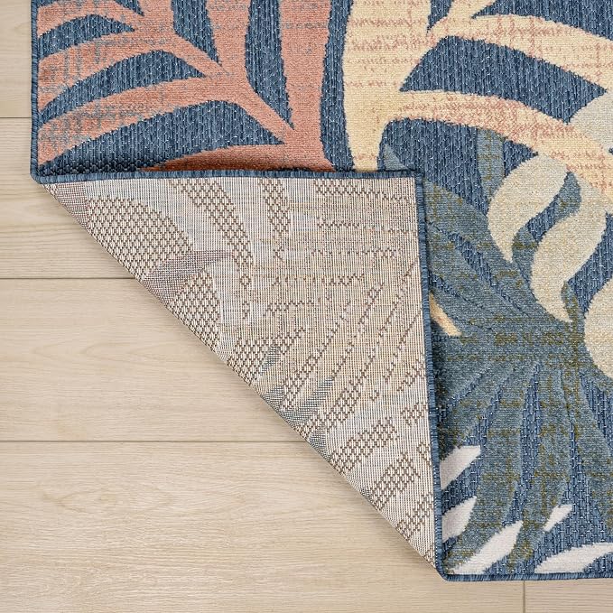 JONATHAN Y Tropics Palm Leaves Indoor Outdoor Area Rug 5x8 Dark Blue/Multi | Ships Rolled, Durable Flat Weave, Lays Flat for Backyard, Patio, Porch, Easy-Cleaning, High Traffic,Pet-Friendly,Non-Shedding
