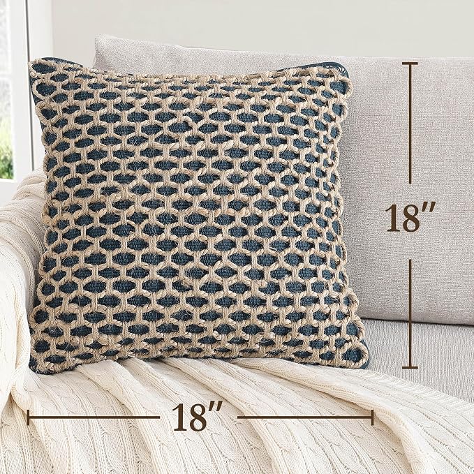Boho Living 18x18 Indigo Throw Pillow Covers with Pillow Insert Included, Pack of 1