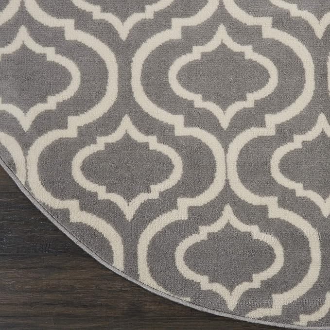 Nourison Home Jubilant Grey 8' x Round Area Rug - Easy Clean, Non Shedding, Bed Room, Living Room, Dining Room, Kitchen (8' x Round)