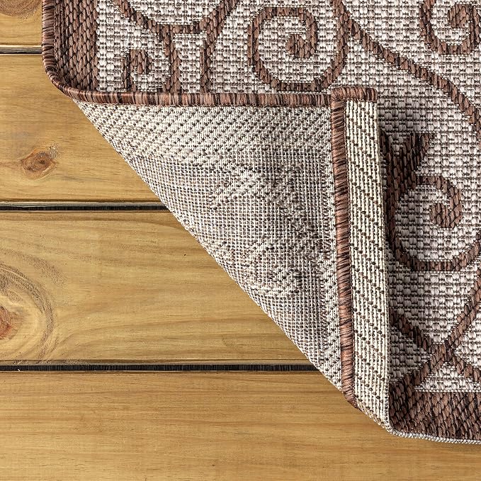 JONATHAN Y Vintage Filigree Indoor Outdoor Round Area Rug 9 Ft Taupe/Espresso, Madrid Textured Weave for Backyard, Patio, Porch, Easy-Cleaning, High Traffic, Pet-Friendly, Non-Shedding (SMB107C-9R)