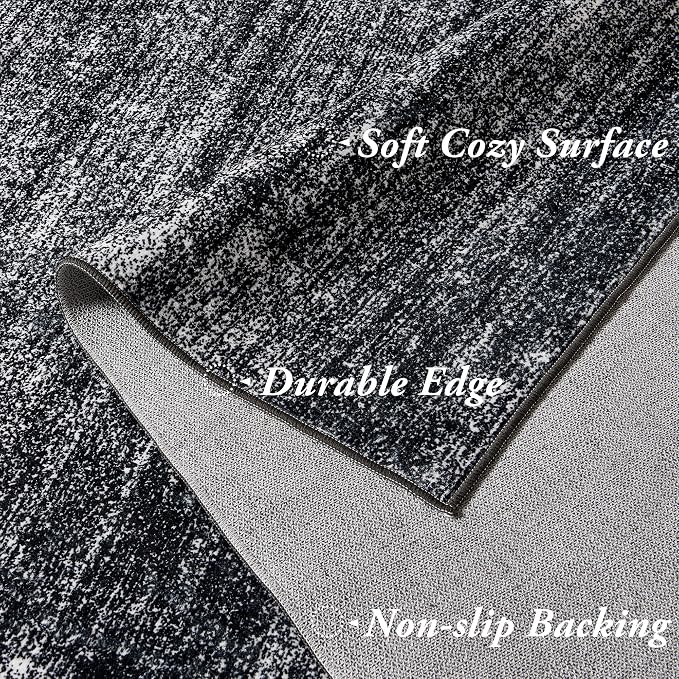 BILEEHOME Black Rug for Bedroom Modern Soft 6x9 Area Rugs for Under Table | Boho Neutral Abstract Carpet, for Living Room Diningroom, Low Pile, Washable Non Slip Rubber Backed, Hardwood Floor Protector