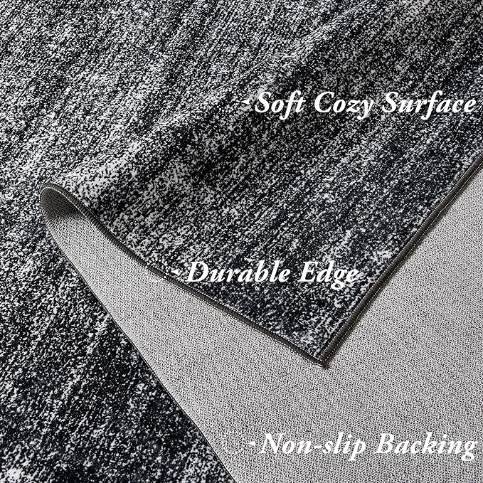 BILEEHOME 2x3 Entryway Rug Small Abstract Black Area Rugs Non Slip Washable | Minimalist Neutral Modern, Low Pile Soft Carpet, for Bedside Bathroom Kitchen, Hardwood Floor Protector, Rubber Backing