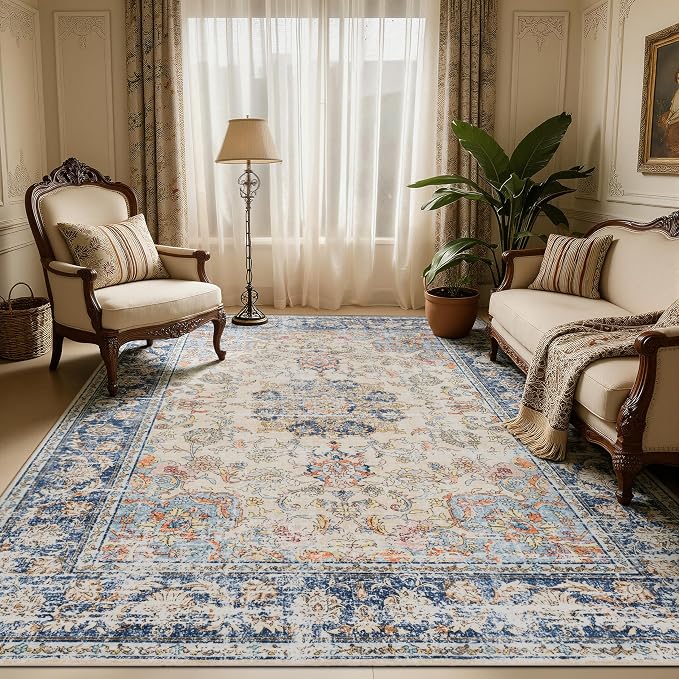 Ruaruarug Area Rug 5'×7', Non Slip Machine Washable Ultra Soft Stain & Fade Resistant, Pet & Kids Friendly, for Living Room/Bedroom/Kitchen/Classroom, Navy Brown