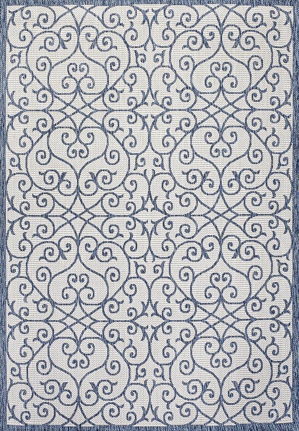 JONATHAN Y Vintage Filigree Indoor Outdoor Area Rug 5X8 Blue/Cream, Madrid Textured Weave for Backyard, Patio, Porch, Easy-Cleaning, High Traffic, Pet-Friendly, Non-Shedding (SMB107F-5)