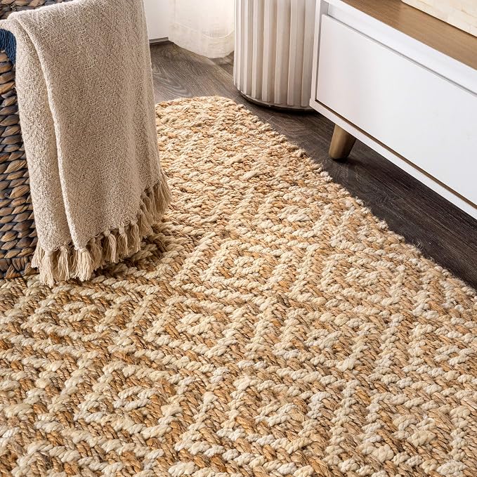 JONATHAN Y Hira Hand Woven Diamond Chunky Jute Natural 5x5 Square Indoor Area Rug, Bohemian, Transitional, Easy-Cleaning for Living Room, Bedroom, Kitchen, Pet Friendly, Non-Shedding (NFR100A-5SQ)
