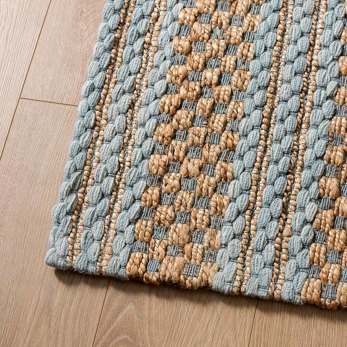 Martha Stewart X SAFAVIEH Collection Runner Rug - 2'3" x 8', Natural & Light Blue, Handmade Wool & Jute, Ideal for Hallway, Foyer, Bedroom (MSR9528L)