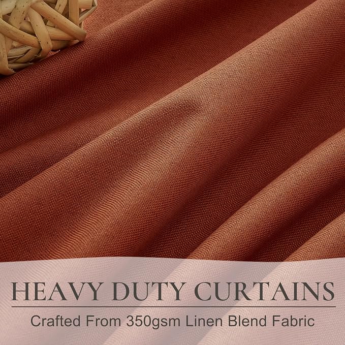 Fall Burnt Orange Curtains Blackout 92 Inches Long 2 Panels Set,Terracotta Autumn Color Decor Retro for Living Room/Bedroom Antique Copper Rust Boho 70s Window Pleated Linen Drapes Thermal (W50"xL92")