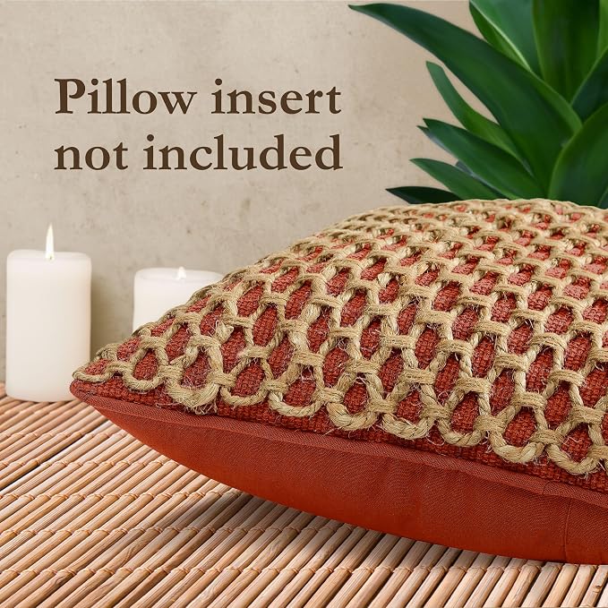 Boho Living Jada Premium Woven Design, Decorative Throw, Living Room Décor, (1) 12" x 20" Pillow Cover, Rust