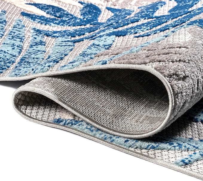JONATHAN Y Tropics Palm Leaves Indoor Outdoor Area Rug 5X8 Gray/Blue | Ships Rolled, Durable Flat Weave, Lays Flat for Backyard, Patio, Porch, Easy-Cleaning, High Traffic,Pet-Friendly,Non-Shedding